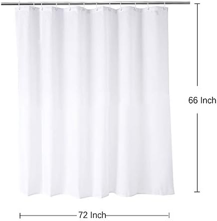 WellColor Short Shower Curtain Liner 72x66 White Water Repellent Weighted Fabric Odorless Washable