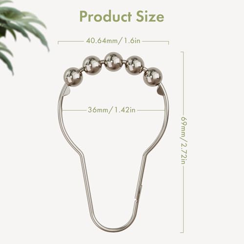 Amazer Shower Curtain Hooks Decorative Rust Proof Stainless Steel Set of 12 Polished Nickel
