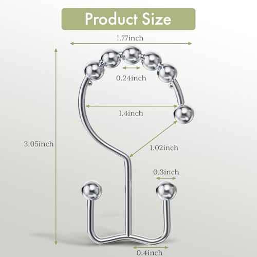 Amazer Shower Curtain Hooks Rings Double Stainless Steel for Curtain and Liner Set of 12 Chrome