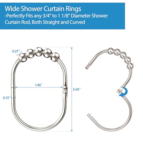 MENGJINGO 12PCS Wide Shower Curtain Hooks Rings Rust Proof Stainless Steel Heavy Duty Rollers Chrome