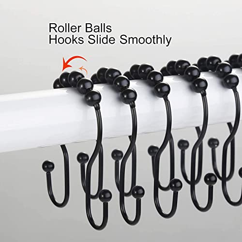Goowin Shower Curtain Hooks 12 Pcs Stainless Steel Black Rust Proof Anti-Drop Double Rings
