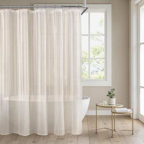 XOGUIBO Linen Shower Curtain Cream