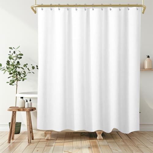 Boho Waffle Shower Curtain White view 2