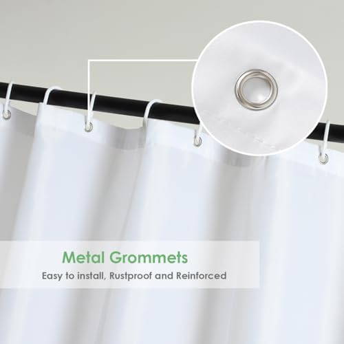 WellColor Short Shower Curtain Liner 72x66 White Water Repellent Weighted Fabric Odorless Washable