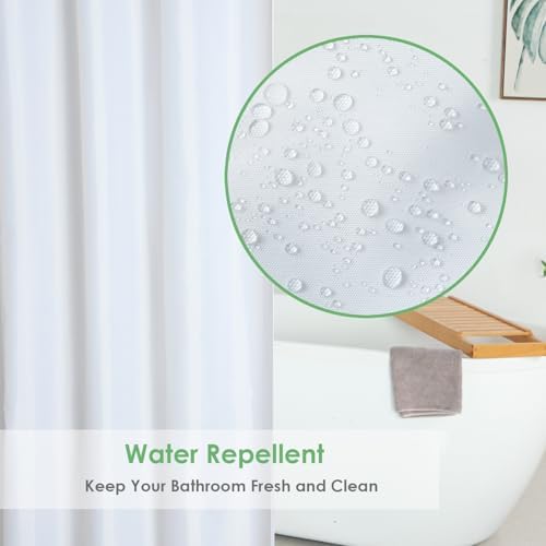WellColor Short Shower Curtain Liner 72x66 White Water Repellent Weighted Fabric Odorless Washable