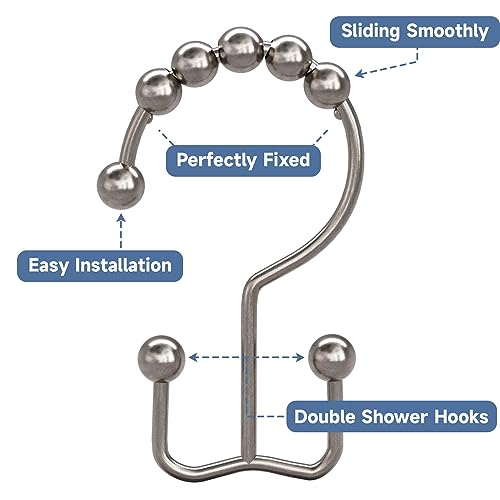 Titanker Shower Curtain Hooks Rings Rust Resistant Metal Double Glide Set of 12 Nickel