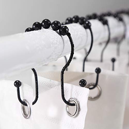 Goowin Shower Curtain Hooks 12 Pcs Stainless Steel Black Rust Proof Anti-Drop Double Rings