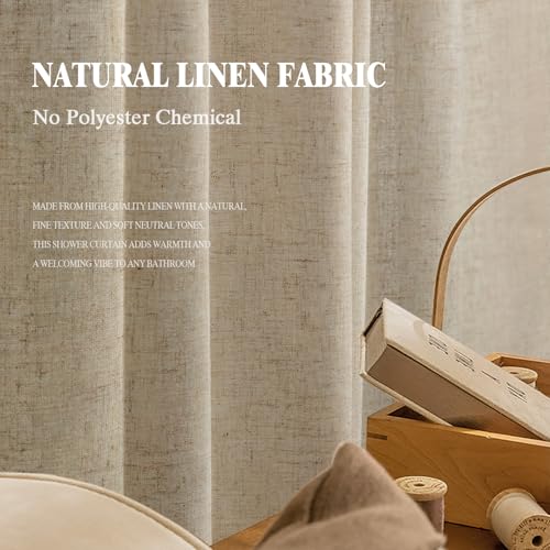 Linen Shower Curtain Flax Tan view 2