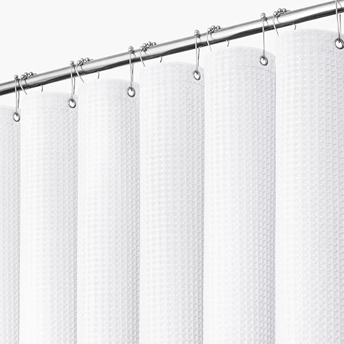 Dynamene White Fabric Shower Curtain，