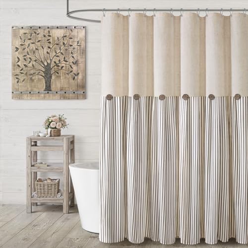 Farmhouse Shower Curtain Linen Beige