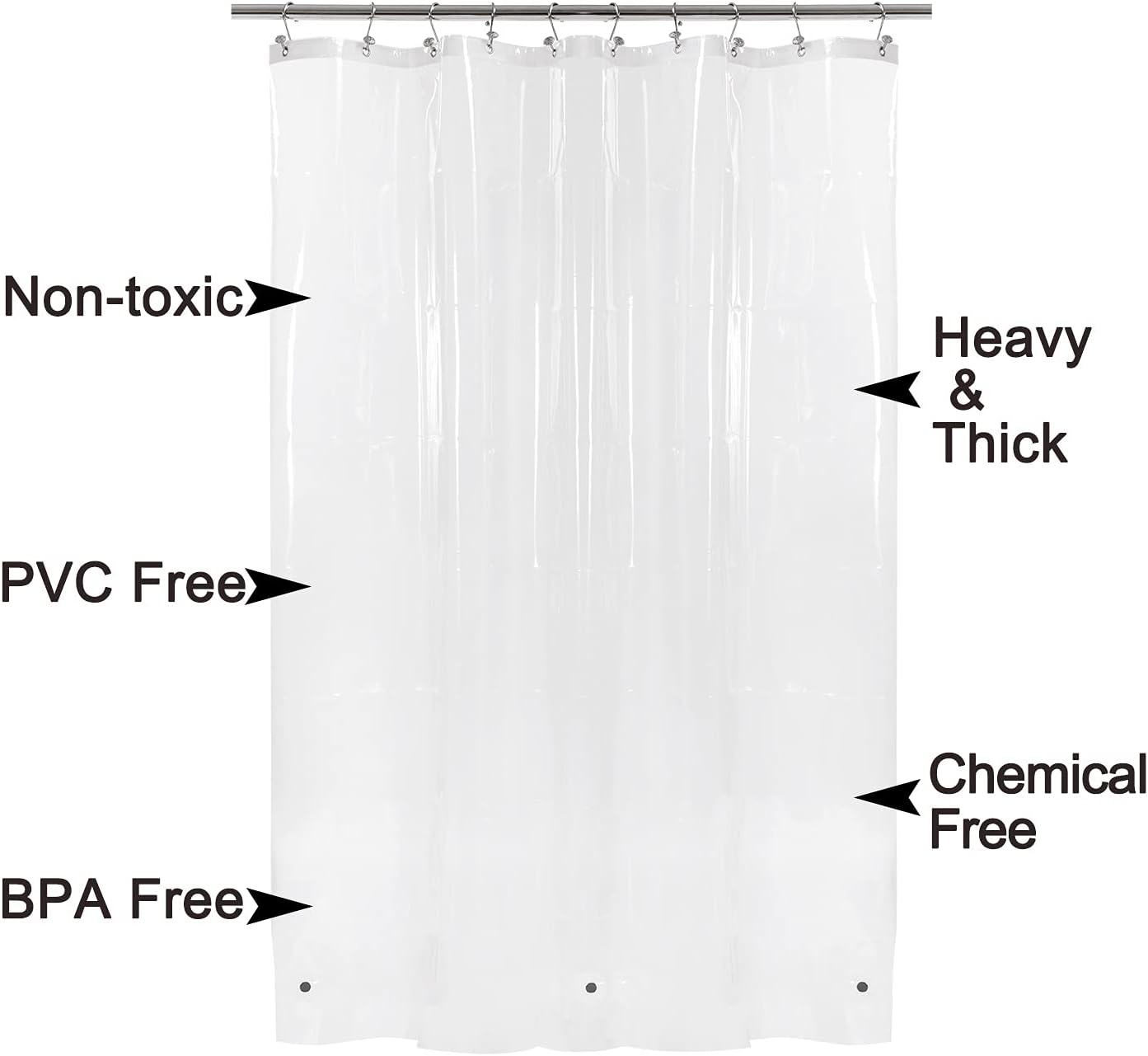 Barossa Design Shower Curtain Liner with 6 Magnets - Heavy Duty PEVA Plastic Shower Curtain for Bathroom, Waterproof Vinyl & See Through Bath Liner, Metal Grommets - Clear, 72x72