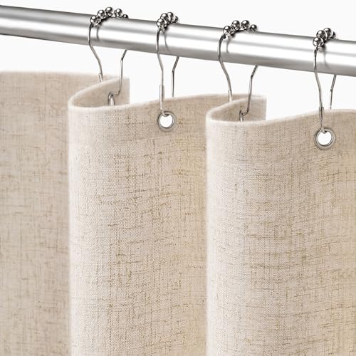 Linen Shower Curtain Beige Boho