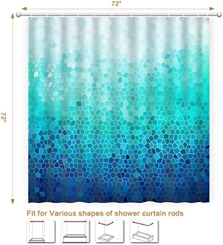CutebriCase Ombre Blue Modern Geometric Shower Curtain Fabric Waterproof Machine Washable with 12 Hooks