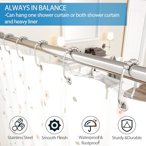 MENGJINGO 12PCS Wide Shower Curtain Hooks Rings Rust Proof Stainless Steel Heavy Duty Rollers Chrome