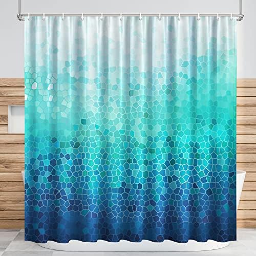 CutebriCase Ombre Blue Modern Geometric Shower Curtain Fabric Waterproof Machine Washable with 12 Hooks