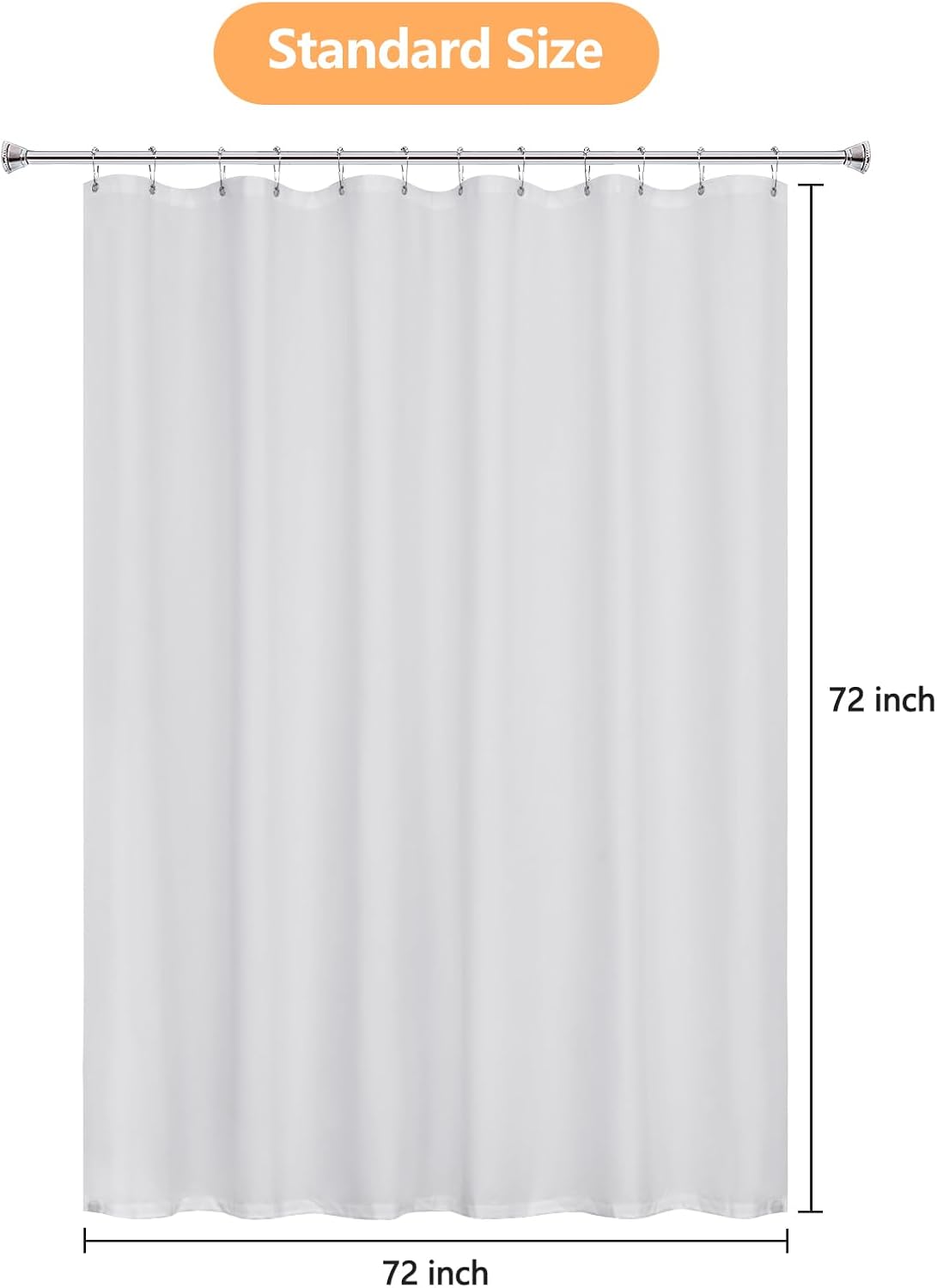 Seenus Waterproof Soft Microfiber Shower Curtain TPU Backed Lightweight, White Washable Fabric Shower Curtain Liner with 2 Large Magnets, 72 x 72 Inch Hotel Quality 2in1 Cloth Bathroom Shower Curtain