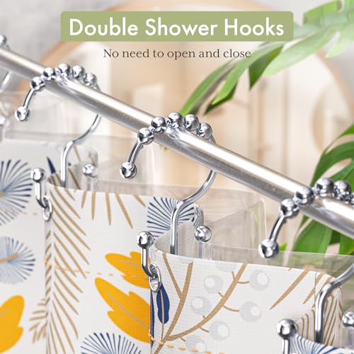 Amazer Shower Curtain Hooks Rings Double Stainless Steel for Curtain and Liner Set of 12 Chrome