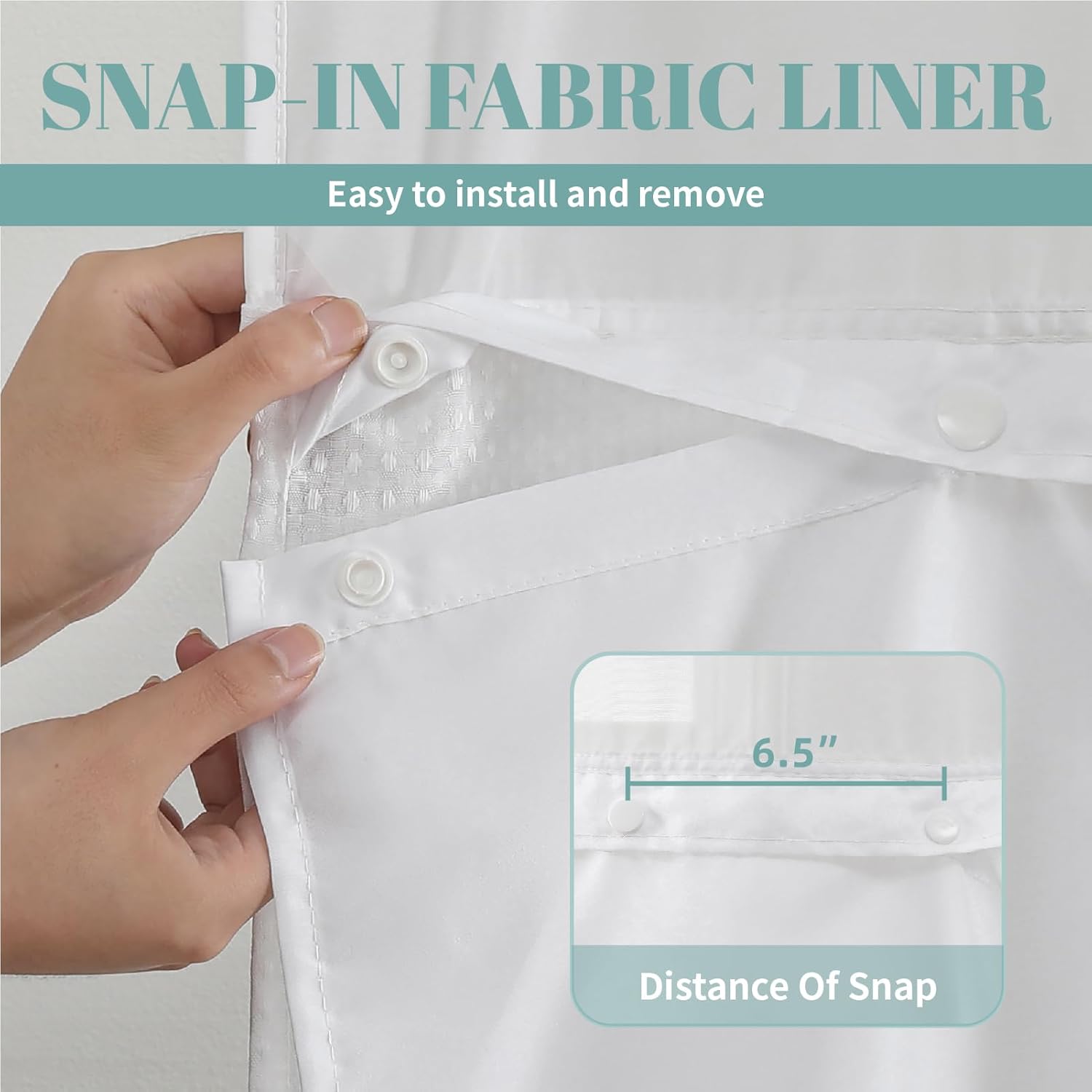 eachope White No Hook Waffle Weave Shower Curtain with snap-in Liner Replacement, 230GSM Waterproof Fabric Hotel Shower Curtain Set for Bathroom, Through Mesh Top Window,71Wx74H : Home & Kitchen