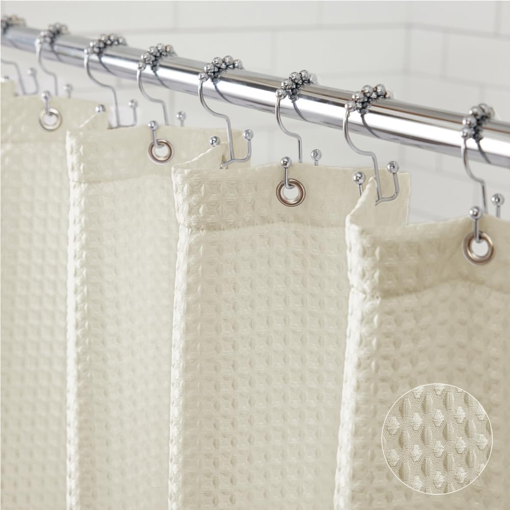 GORILLA GRIP Waffle Shower Curtain, Thick Weighted Fabric, Wrinkle and Rust Resistant, Hotel Quality Design, Heavy Duty Long Curtains for Bathroom Showers, Bath Tubs, Machine Wash, 72x72 Ivory Cream : Home & Kitchen