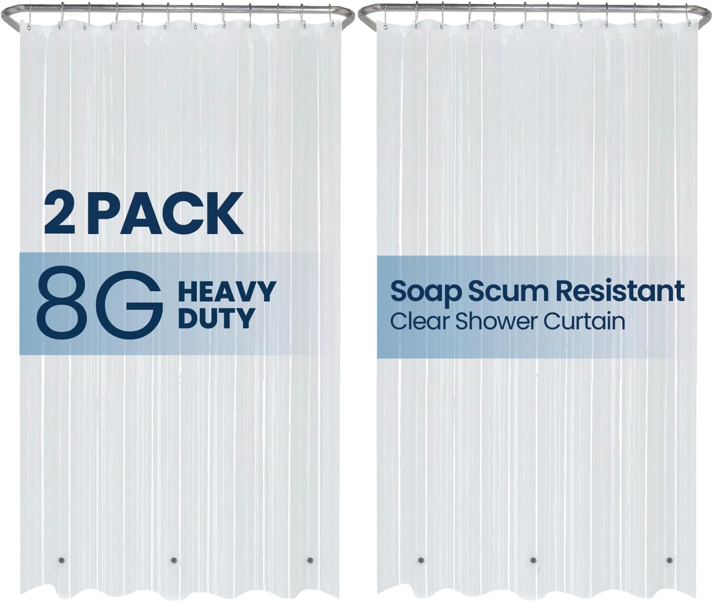 LiBa Waterproof PEVA Shower Curtain Non-Toxic Frosted 8G Heavy Duty 72x72 2 Pack