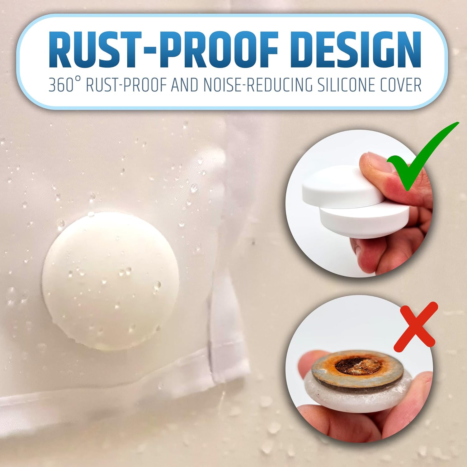 Powerful Anti-Billowing Magnetic Shower Curtain Weights for Splash-Free Bath Experience - 360° Silicone Wrapped - Will Never Rust - Heavy Magnets Prevent Curtain Liners from Blowing | 4 Pairs | White