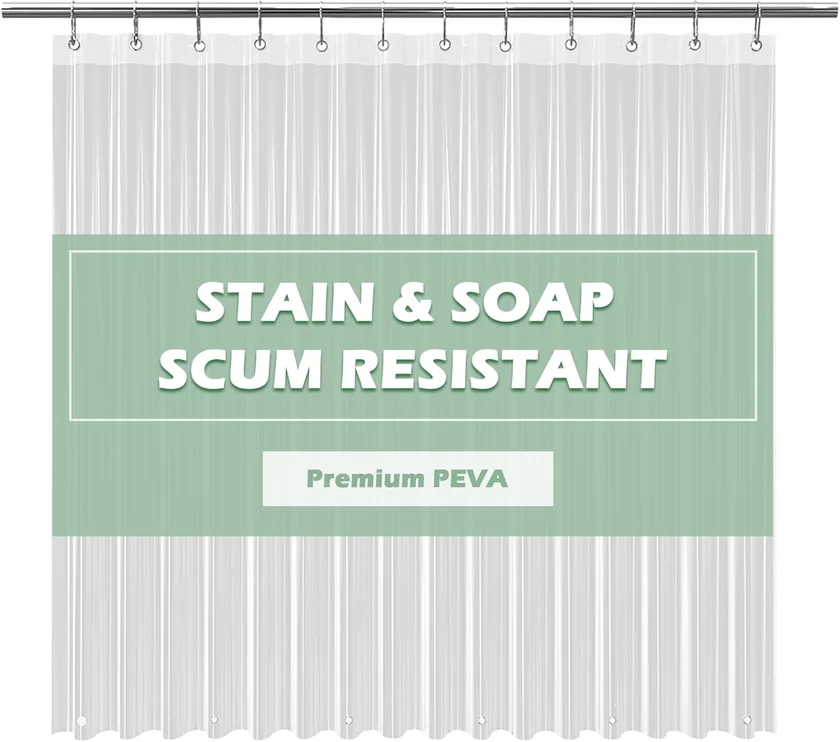 EHZNZIE Clear Shower Curtain Liner Light Weight PEVA, Shower Liner 72x72 Inches, Waterproof, No Chemical Smell with 12 Rust Proof Metal Grommets Holes for Bathroom Shower Curtain : Home & Kitchen