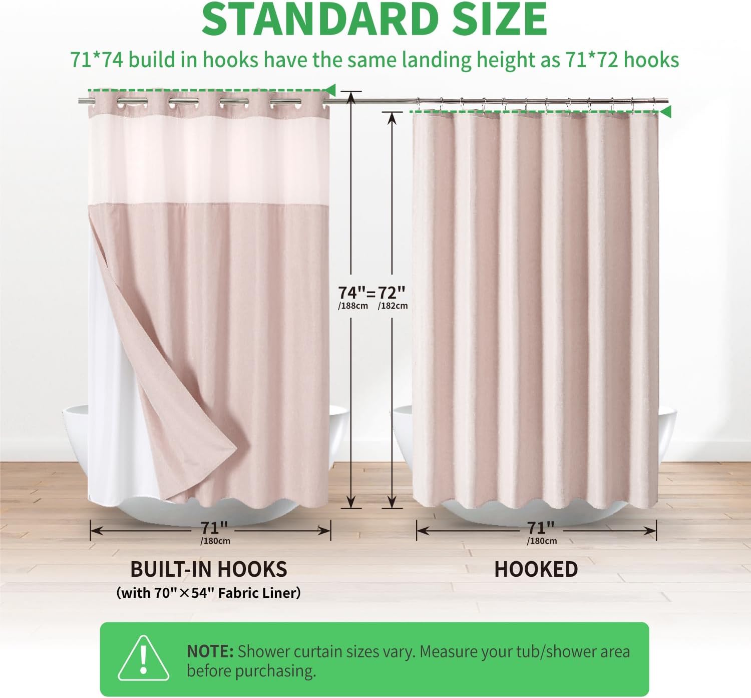 eachope No Hooks Needed Linen Textured Shower Curtain with Snap-in Fabric Liner Set,Blush Hotel Luxury Decor Shower Curtains for Bathroom with Mesh Top Window,Waterproof & Washable,71Wx74H
