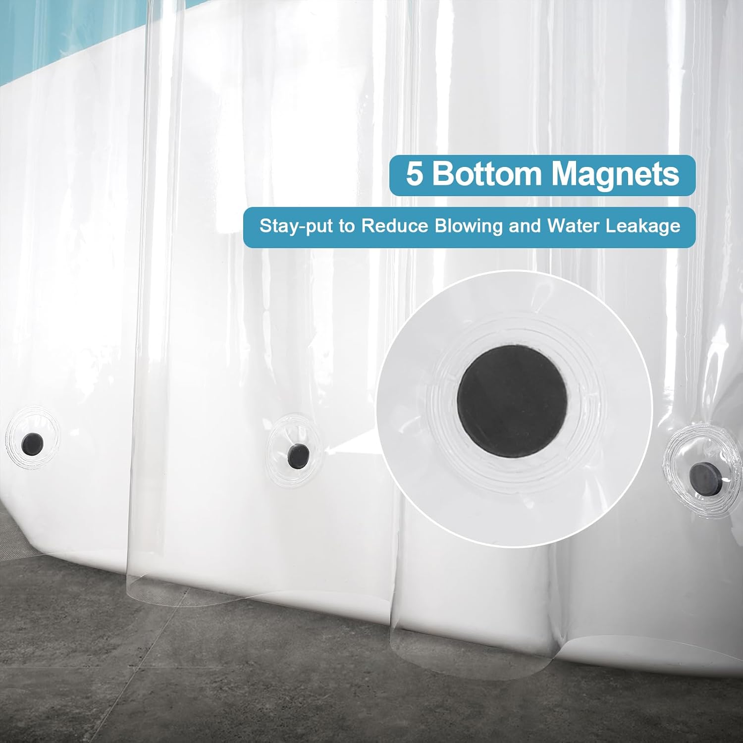 EurCross 9G Clear Shower Curtain Liner 72 x 78 inches Long with 5 Magnet Weights, Heavy Duty Weighted Premium PEVA Plastic Shower Curtain Liner with 12 Hooks for Bathroom