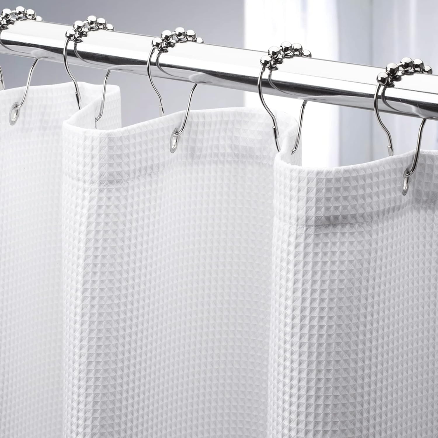 AmazerBath White Shower Curtain Fabric, Waffle Shower Curtains for Bathroom, Clo