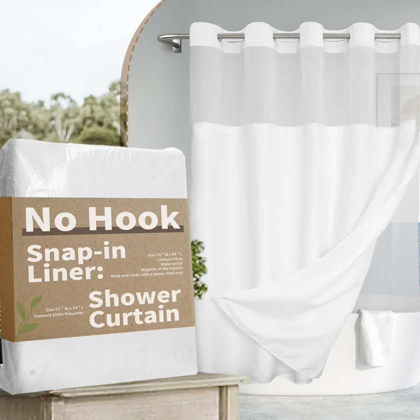 River Dream No Hook Shower Curtain with PEVA Liner