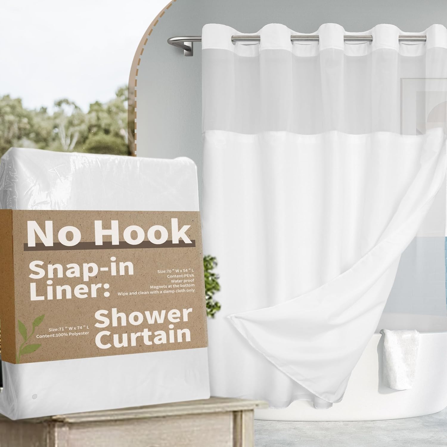 River Dream No Hook Slub Textured Shower Curtain with Snap-in PEVA Liner Set - 71