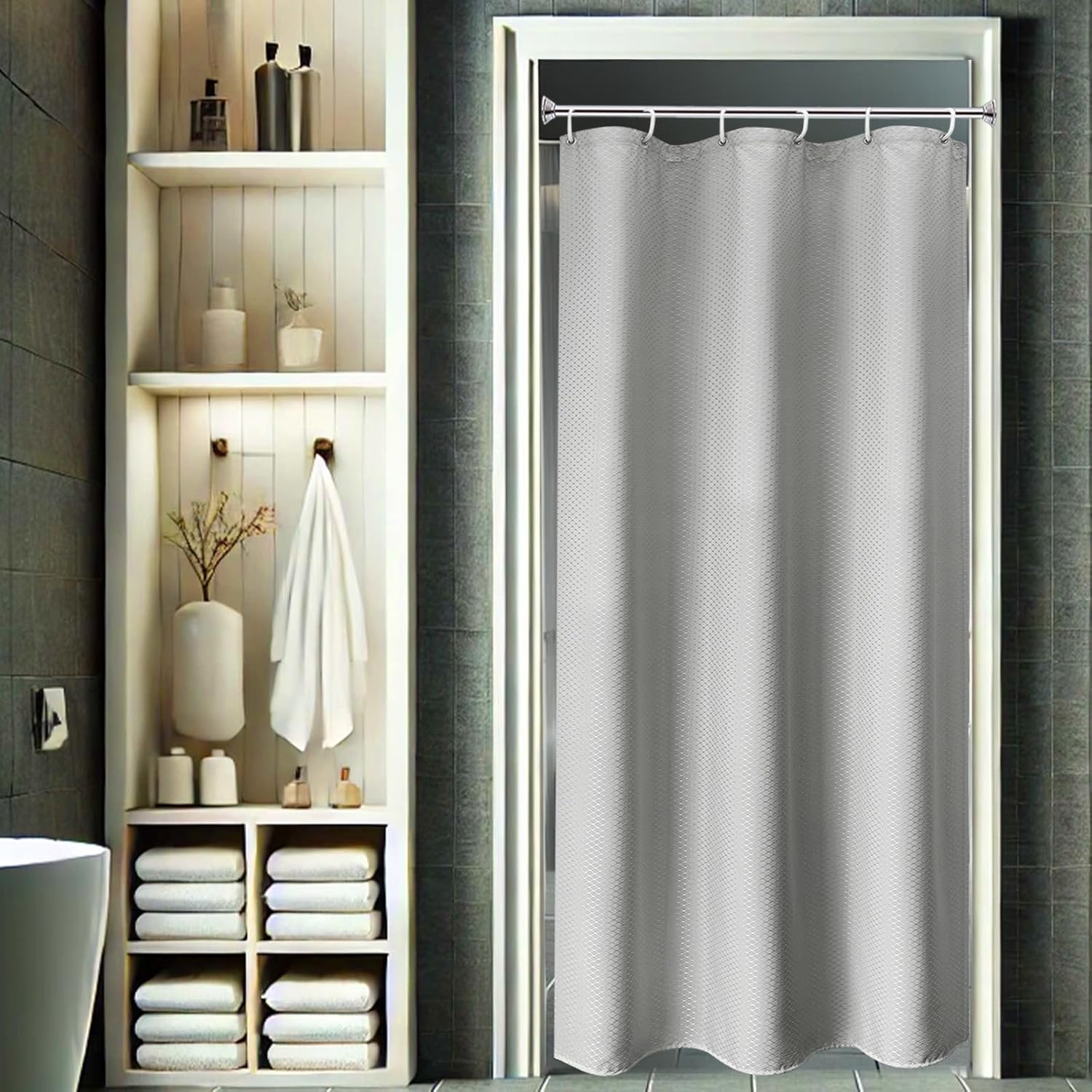 AooHome Stall Size Waffle Weave Shower Curtain 36x72 Grey