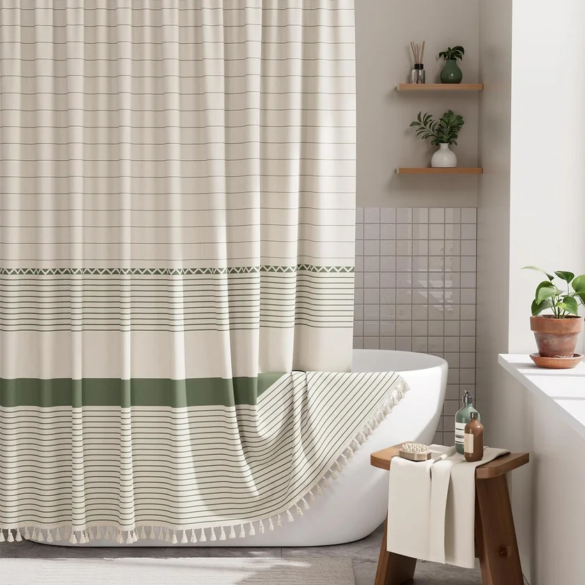 AmazerBath Boho Farmhouse Shower Curtain with Tassels