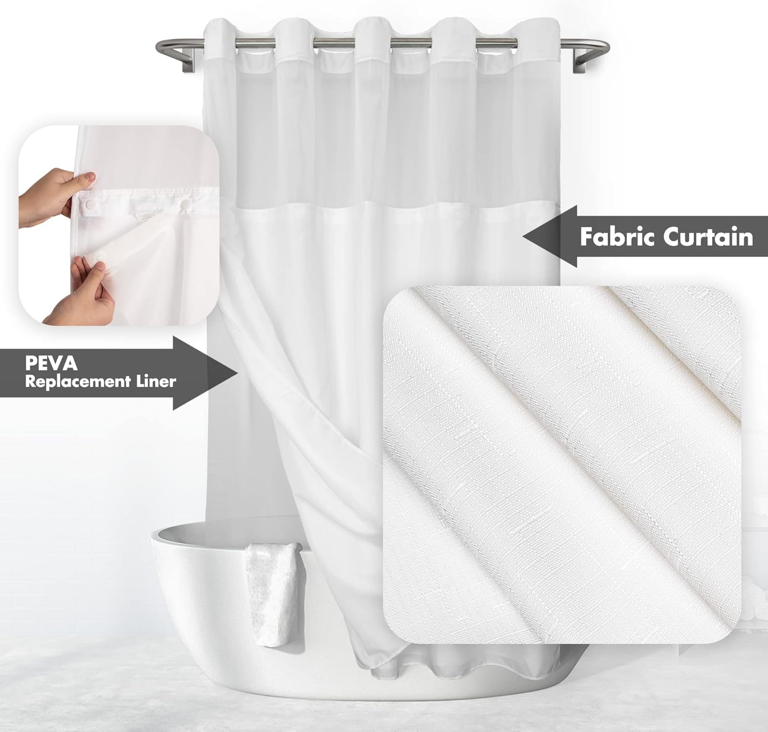 River Dream No Hook Slub Textured Shower Curtain with Snap-in PEVA Liner Set - 71