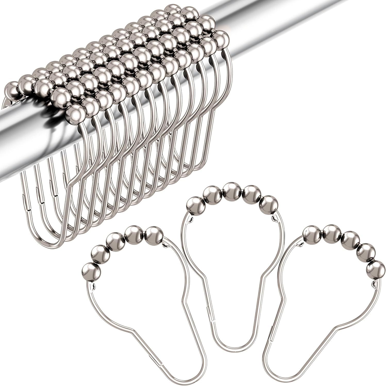 Amazer Shower Curtain Hooks Decorative Rust Proof Stainless Steel Set of 12 Polished Nickel