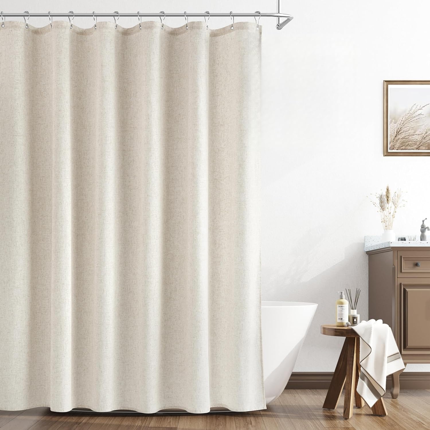 Naturoom Natural Linen Shower Curtain in coastal bathroom