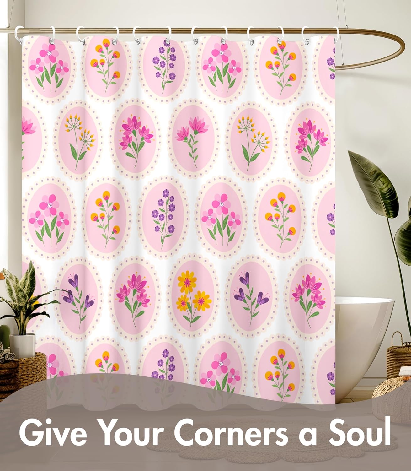 MAMUSE Shower Curtain for Bathroom - Cute Aesthetic Decorative Modern Girly Unique Girls Design Pretty Women Waterproof Fabric Cloth Cortinas de Baño Bathtub 72 x 72 Inch, Circle Flower