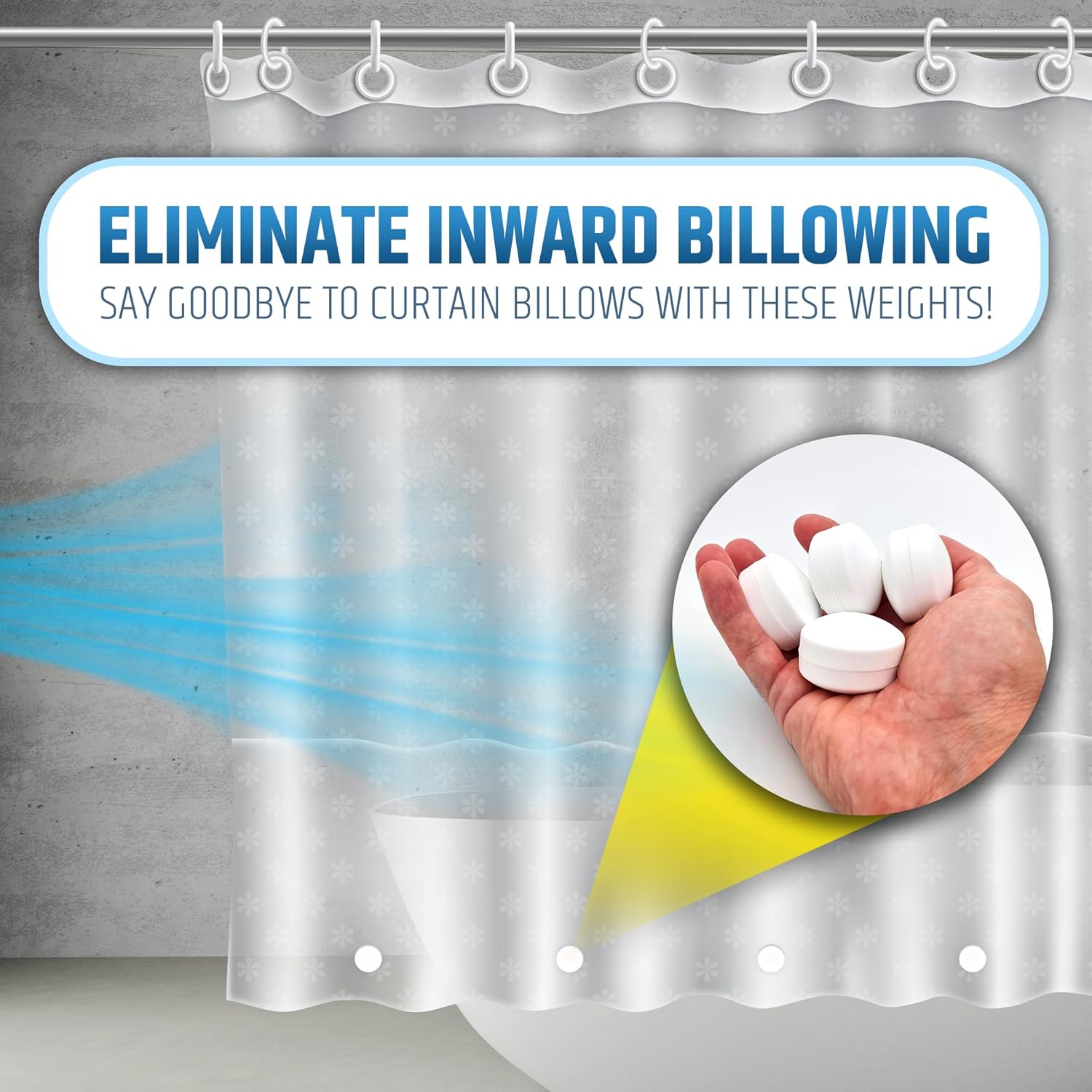 Powerful Anti-Billowing Magnetic Shower Curtain Weights for Splash-Free Bath Experience - 360° Silicone Wrapped - Will Never Rust - Heavy Magnets Prevent Curtain Liners from Blowing | 4 Pairs | White